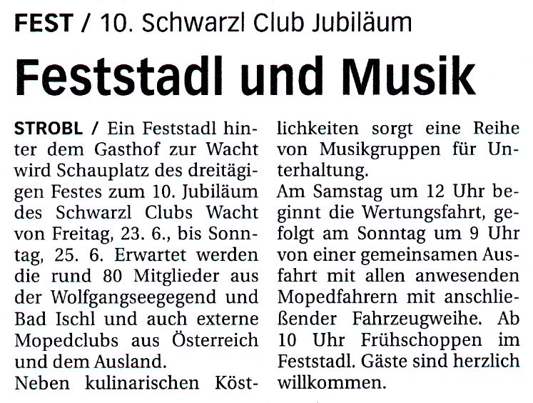 10 jaar Schwarzl-Club Wacht 2006 artikeltje